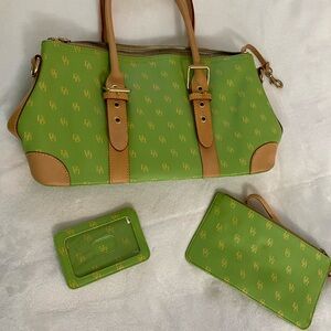 Dooney & Bourke Green and Tan Satchel Set